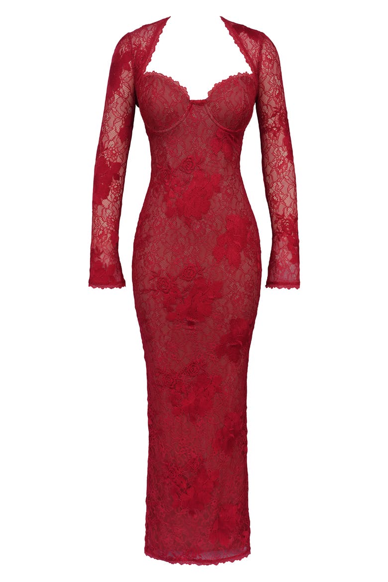 Lucienne Lace Corset Strapless Gown & Bolero, Alternate, color, RED