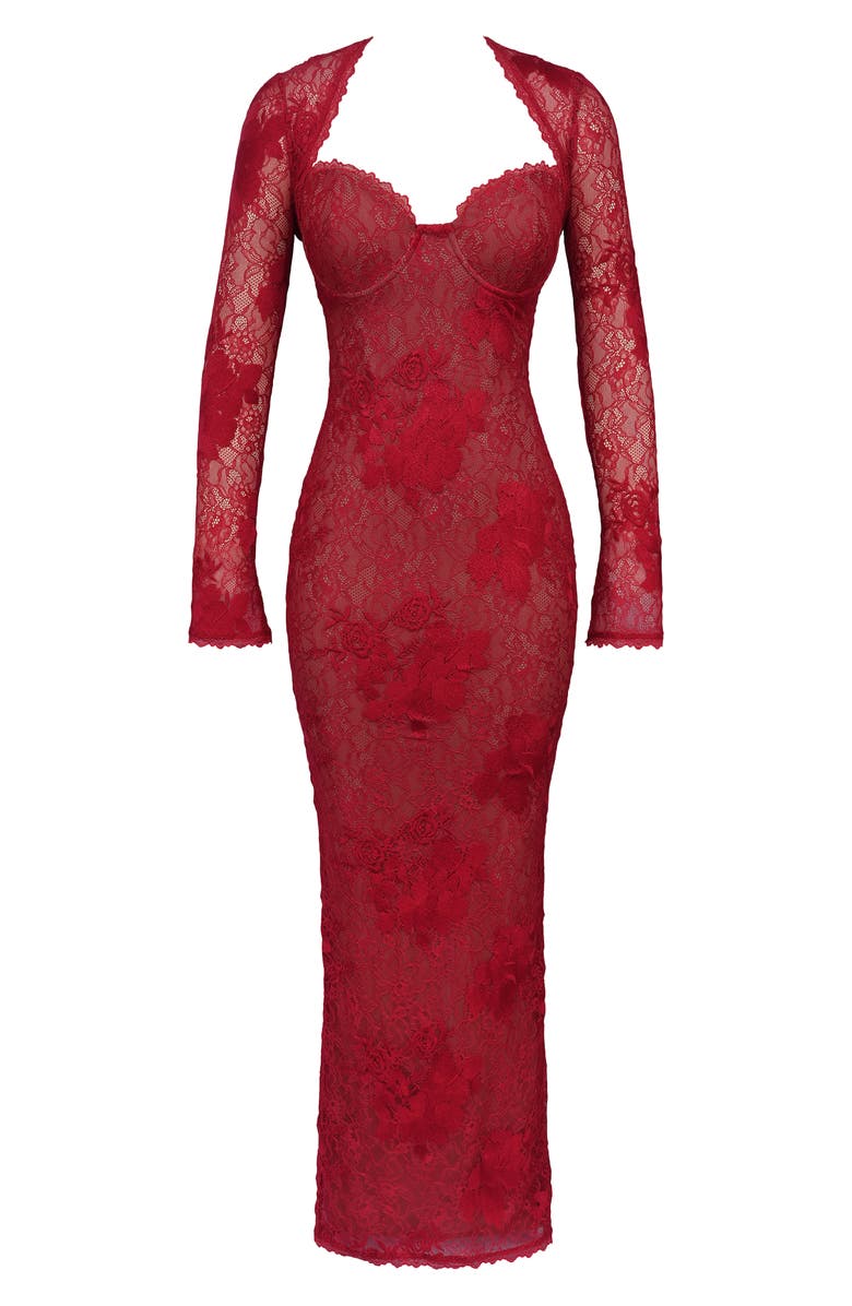 HOUSE OF CB Lucienne Lace Corset Strapless Gown & Bolero, Alternate, color, Red