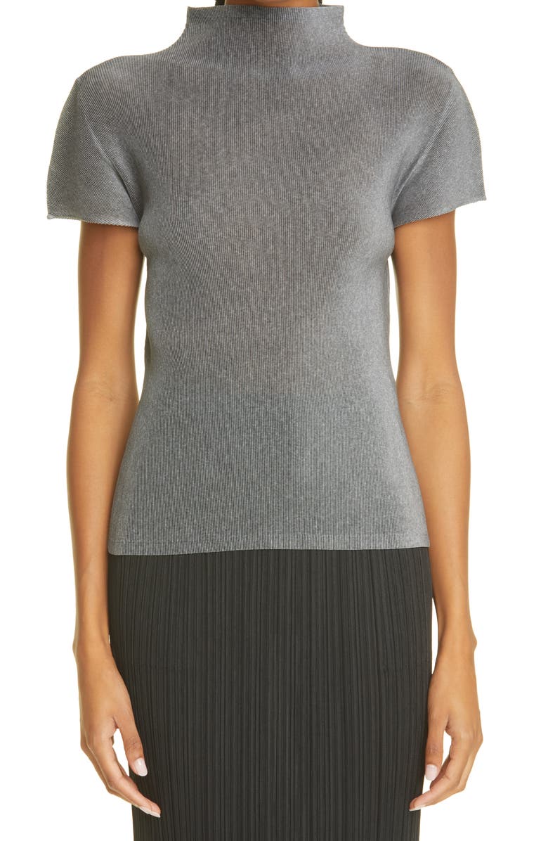 Pleats Please Issey Miyake Mist Basics Pleated Funnel Neck Top, Main, color, 