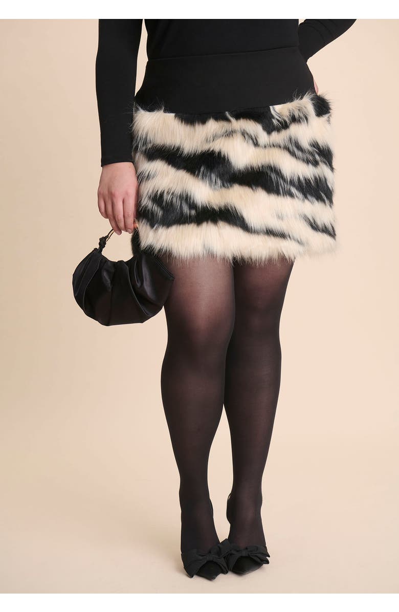 ELOQUII Faux Fur Mini, Alternate, color, Black White