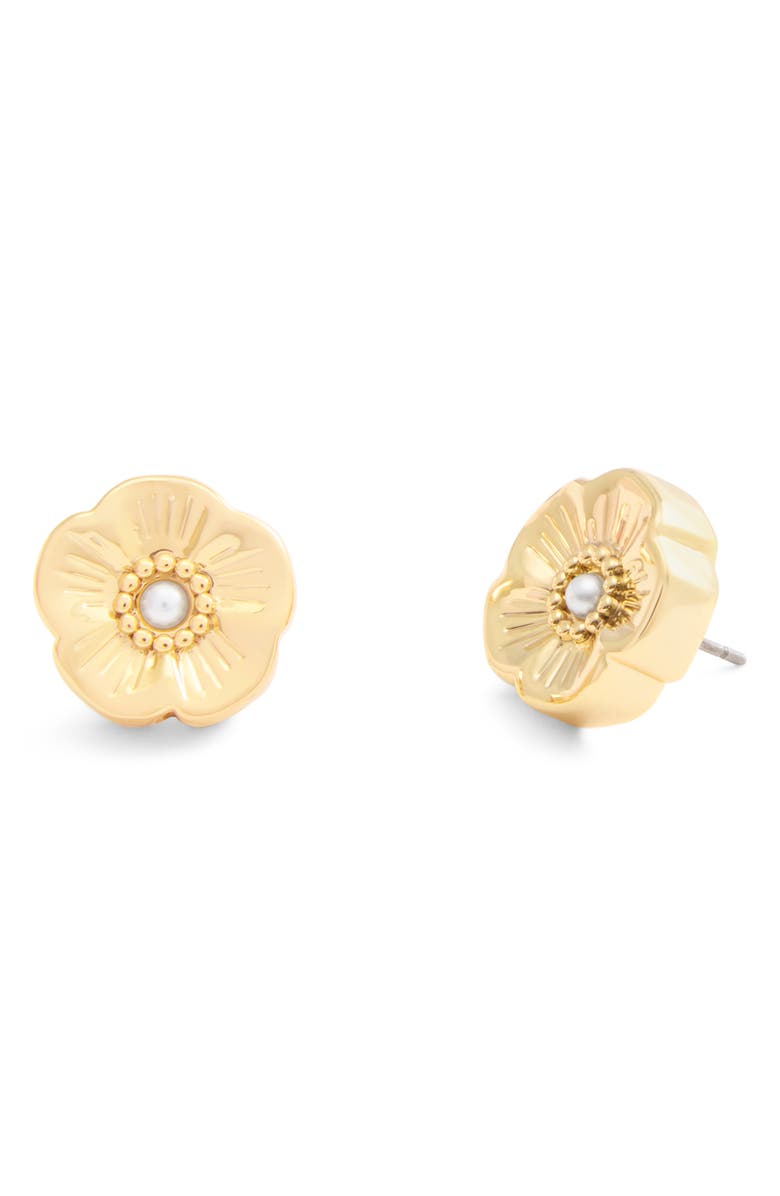 COACH Faux Pearl Tearose Stud Earrings, Main, color,