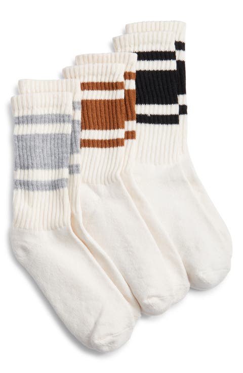 Assorted 3-Pack Mono Stripe Cotton Blend Crew Socks