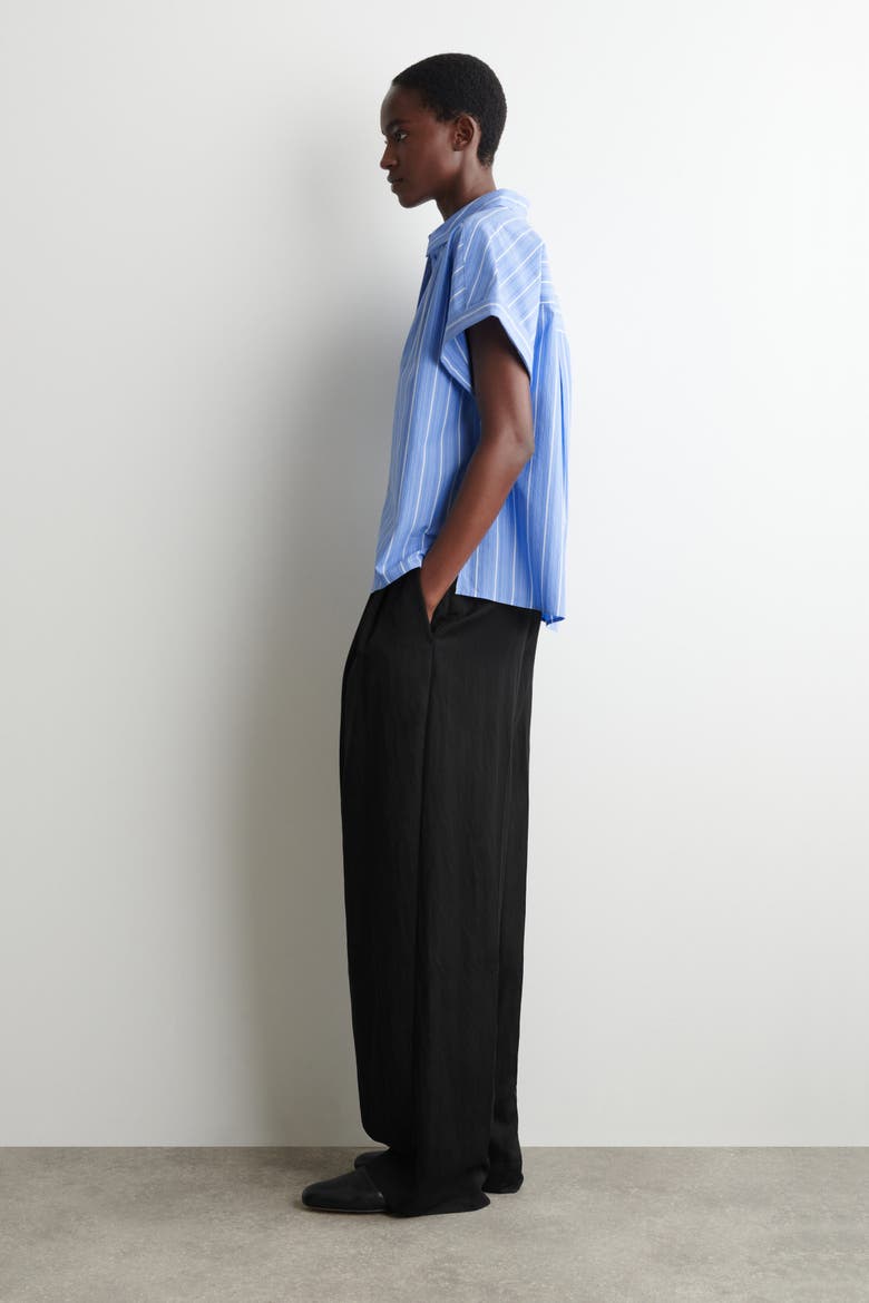 Striped Short-sleeved Cotton Shirt, Alternate, color, BLUE / STRIPED