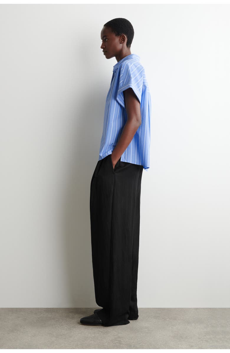 COS Striped Short-sleeved Cotton Shirt, Alternate, color, Blue / Striped