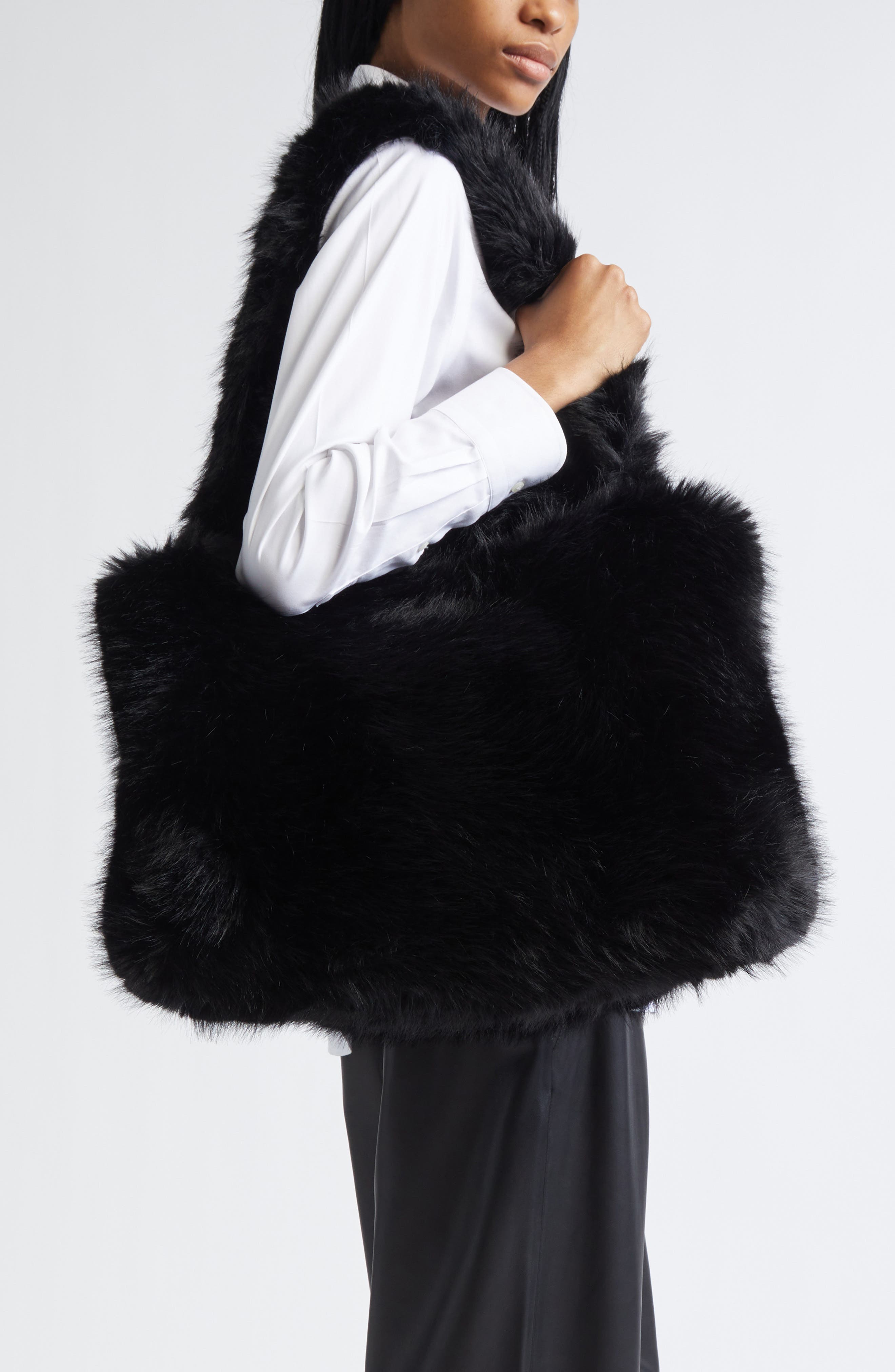 Stand Studio Livi Faux Fur Tote, Alternate, color, Black