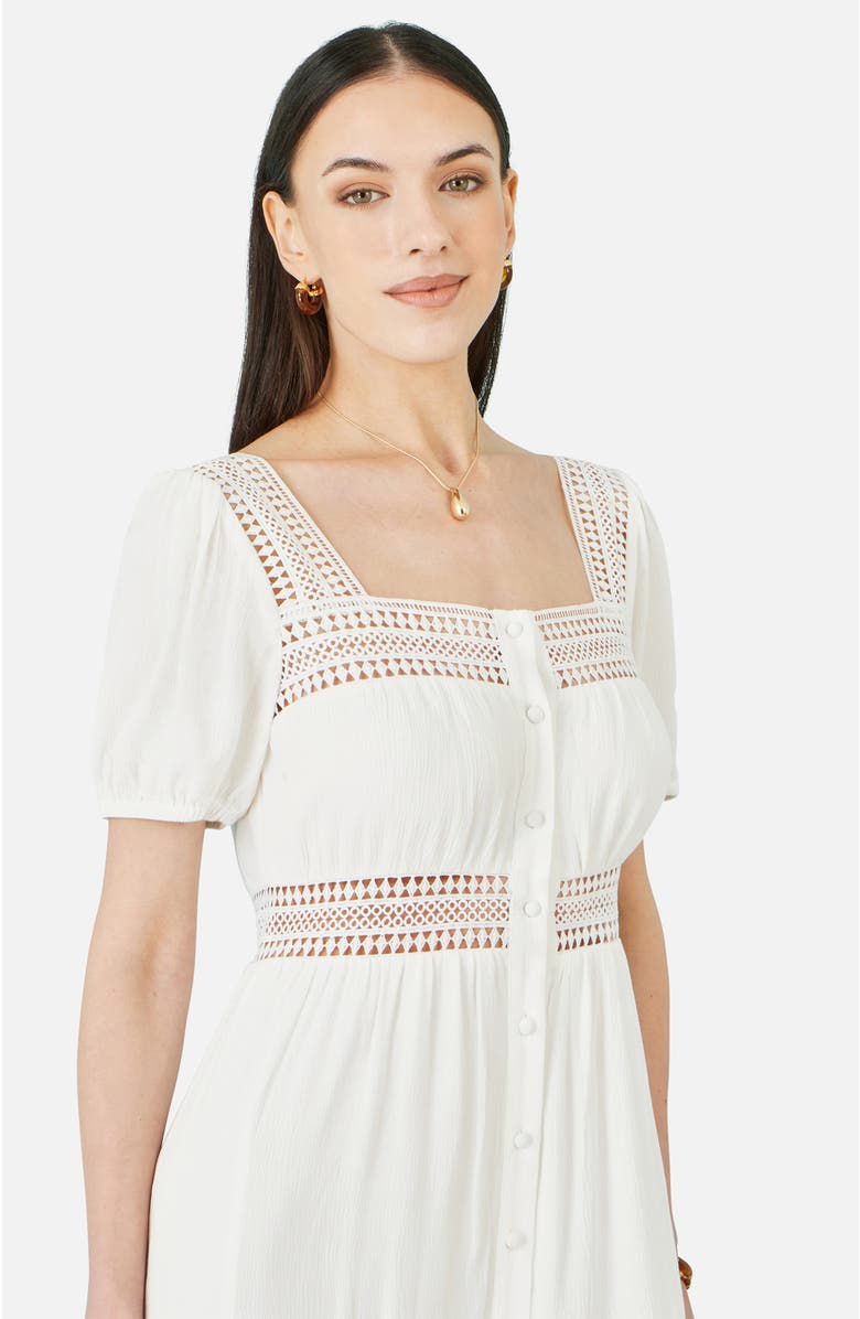 Yumi Cotton Square Neckline Lace Midi Dress, Alternate, color, White