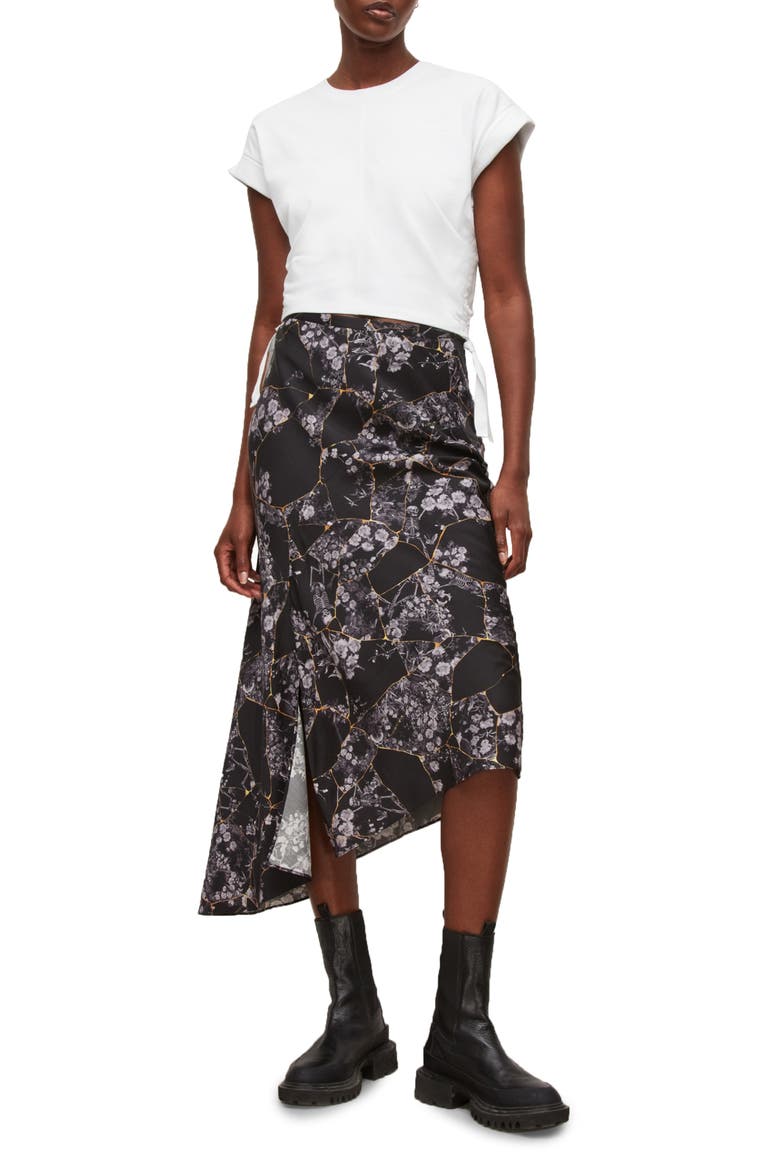 Luisa Buruberu Floral Midi Skirt, Alternate, color, BLACK