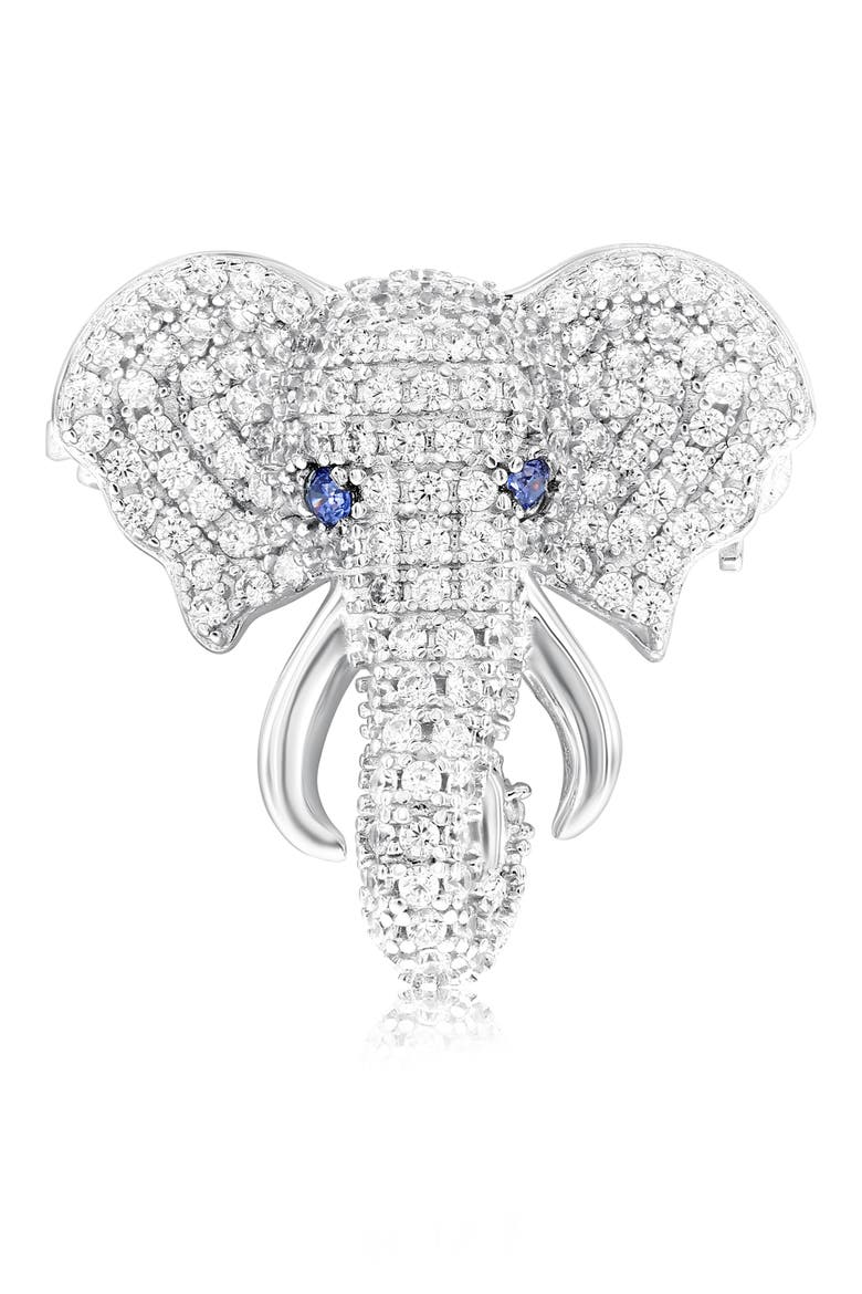 Cubic Zirconia Elephant Brooch, Main, color, SILVER