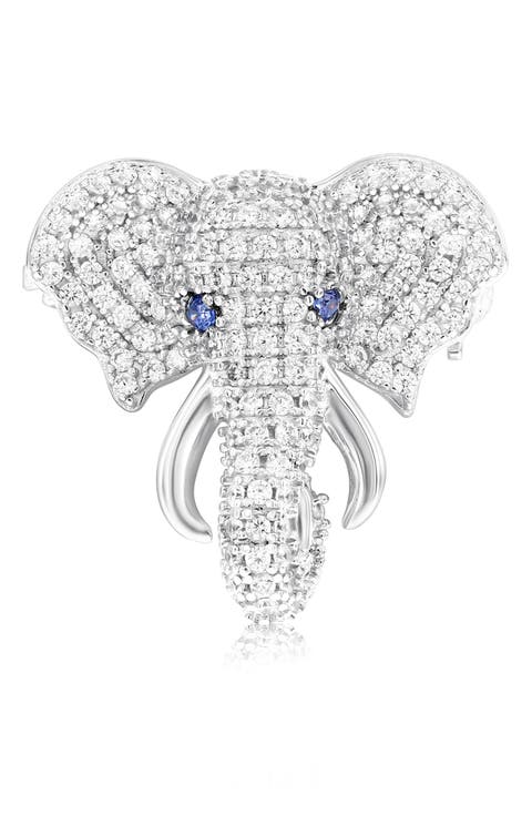 Cubic Zirconia Elephant Brooch