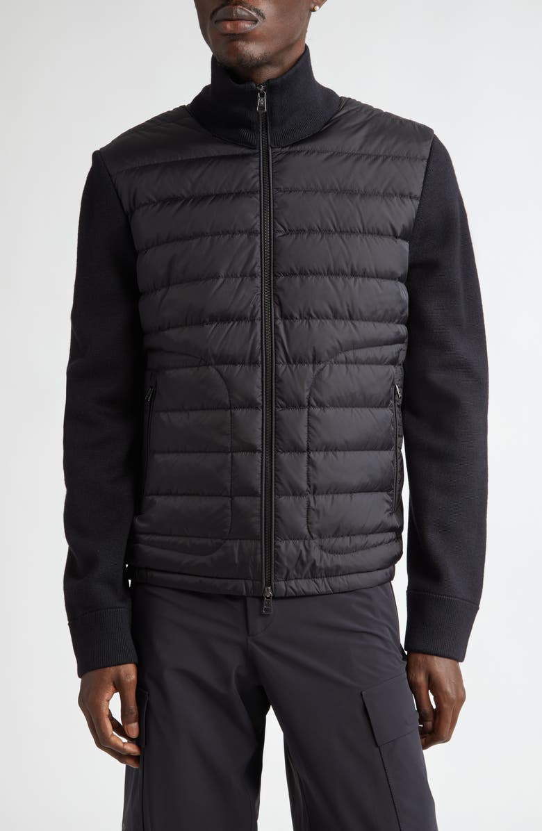 Moncler Maglia Mixed Media Cardigan, Main, color, Black
