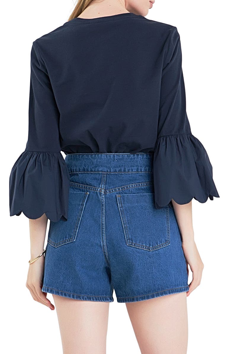 English Factory Scallop Bell Sleeve T-Shirt, Alternate, color, Navy