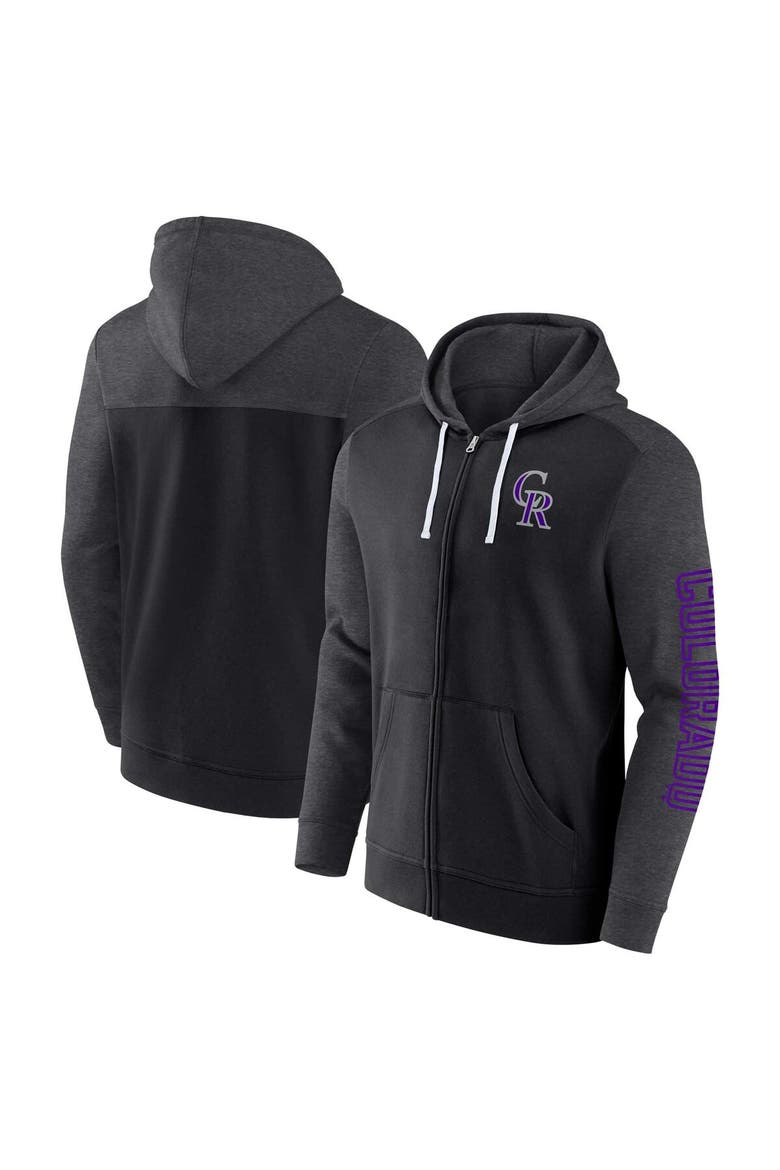 Men's Fanatics Branded Black Colorado Rockies Offensive Line Up Lightweight Full-Zip Hoodie, Main, color, Black