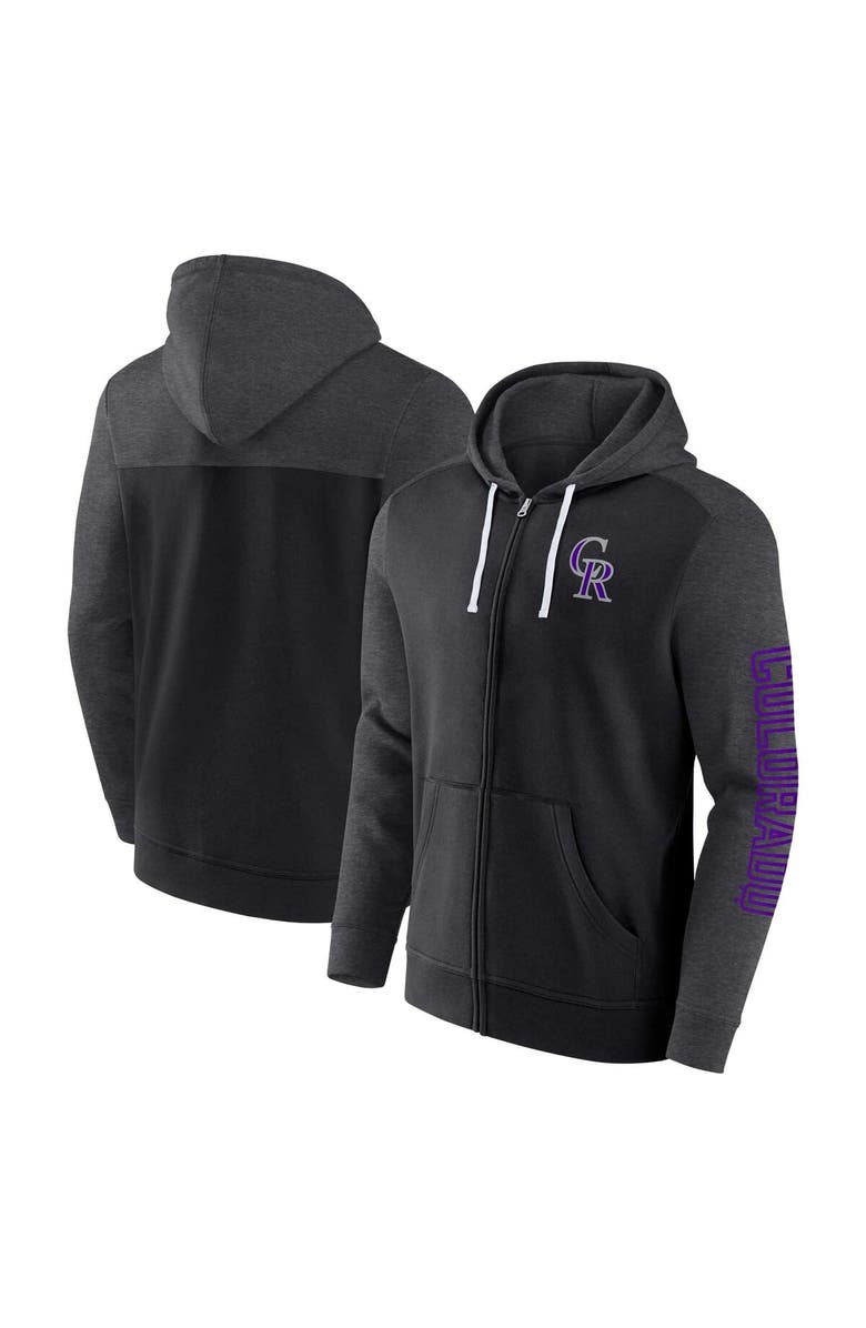 FANATICS Men's Fanatics Branded Black Colorado Rockies Offensive Line Up Lightweight Full-Zip Hoodie, Main, color, Black