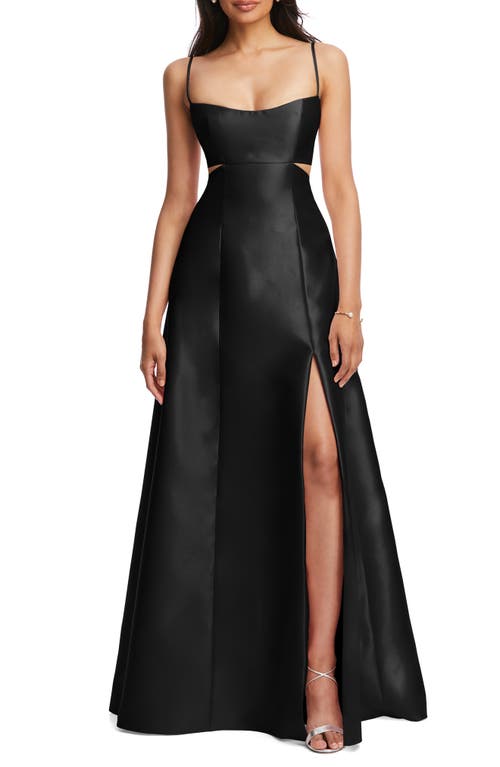 Alfred Sung Cutout Satin Gown in Black 