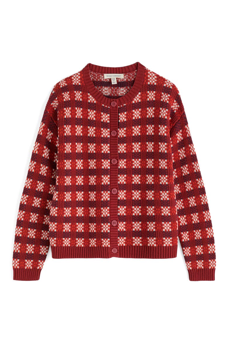 Kensa Check Organic Cotton Jacquard Cardigan, Alternate, color, CIRCLET DEEP RUST CHALK