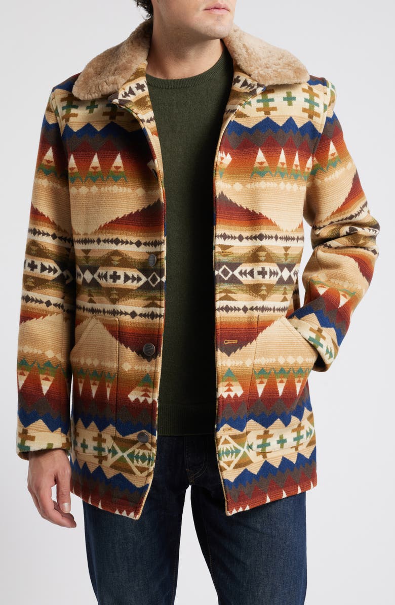 Pendleton Brownsville Wool & Cotton Coat with Genuine Shearling Collar, Alternate, color, 