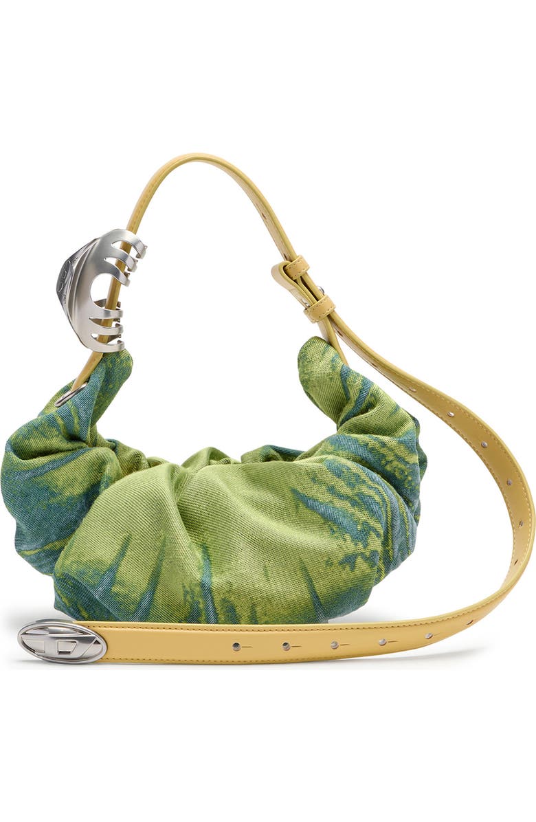 DIESEL<sup>®</sup> Small Grab-D Satin Denim Scrunched Hobo Bag, Main, color, Green