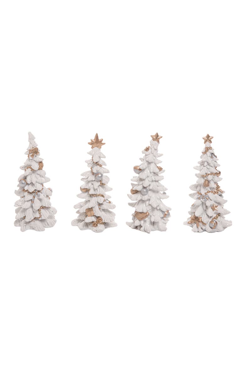Christmas Winter Elegant White Gold Polyresin Tree Figurines, Main, color, White