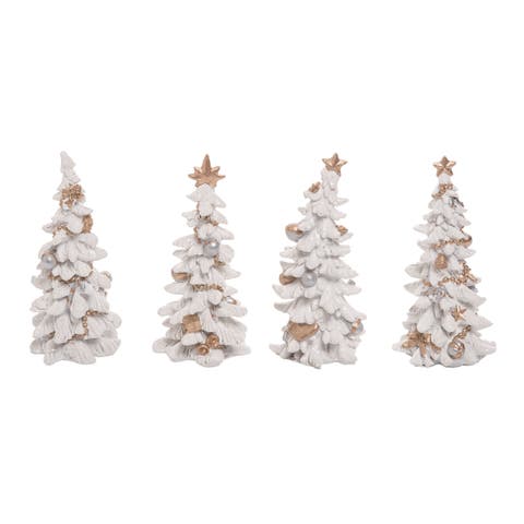 Christmas Winter Elegant White Gold Polyresin Tree Figurines