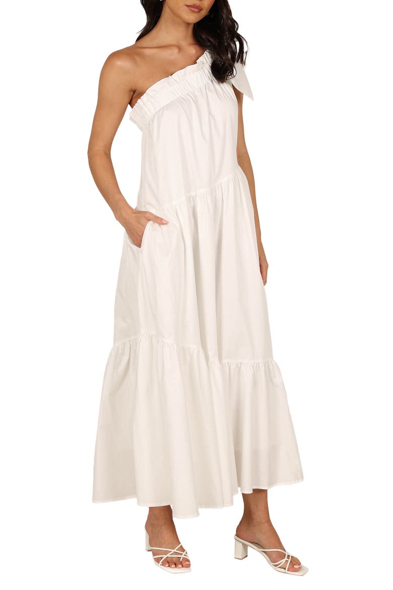 Ava One-Shoulder Cotton Maxi Dress, Alternate, color, WHITE