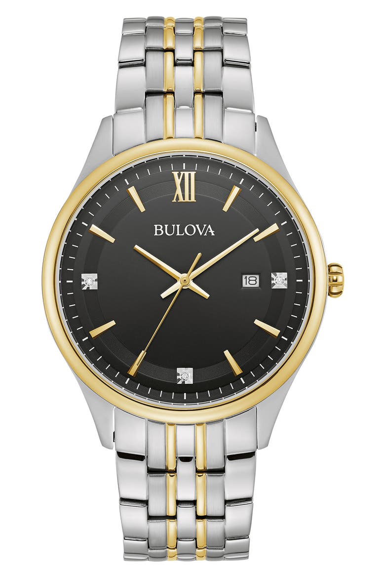 Two-Tone Stainless Steel Quartz Diamond Embellished Bracelet Watch, 32mm, Main, color, TWO TONE
