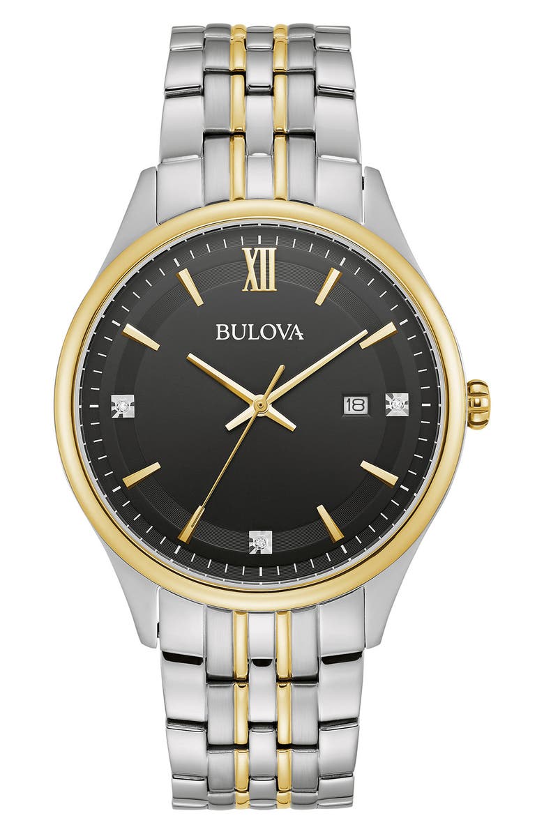 BULOVA Two-Tone Stainless Steel Quartz Diamond Embellished Bracelet Watch, 32mm, Main, color, 