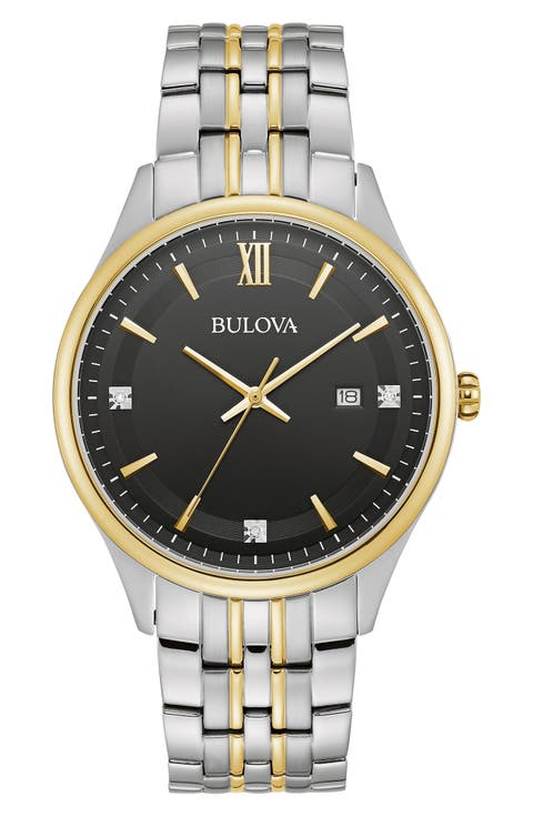 Two-Tone Stainless Steel Quartz Diamond Embellished Bracelet Watch, 32mm