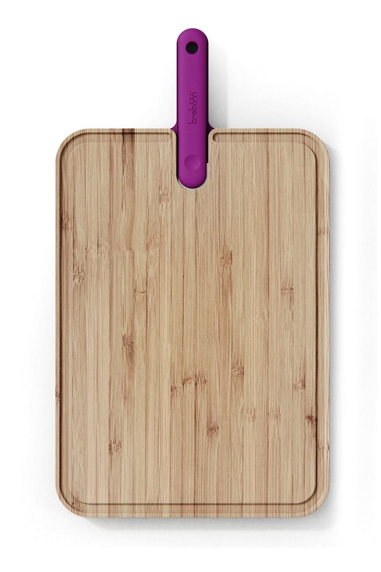 Bamboo Chopping Board with Integrated Chef Knife, Alternate, color, PURPLE