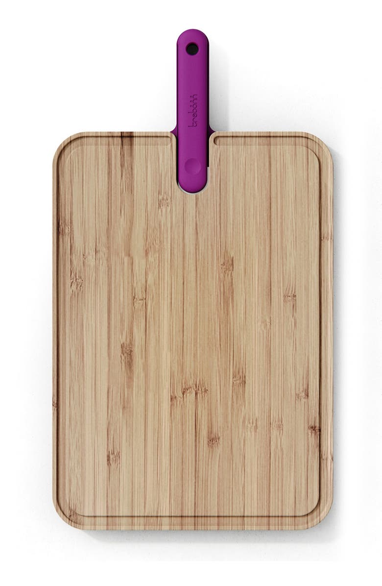 TREBONN Bamboo Chopping Board with Integrated Chef Knife, Alternate, color, Purple