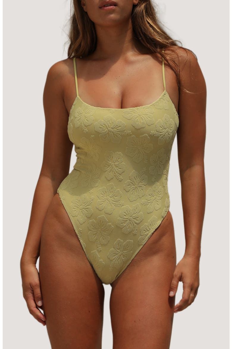 Surya One-Piece Swimsuit, Main, color, SOFT SAGE HIBISCUS TOWELING