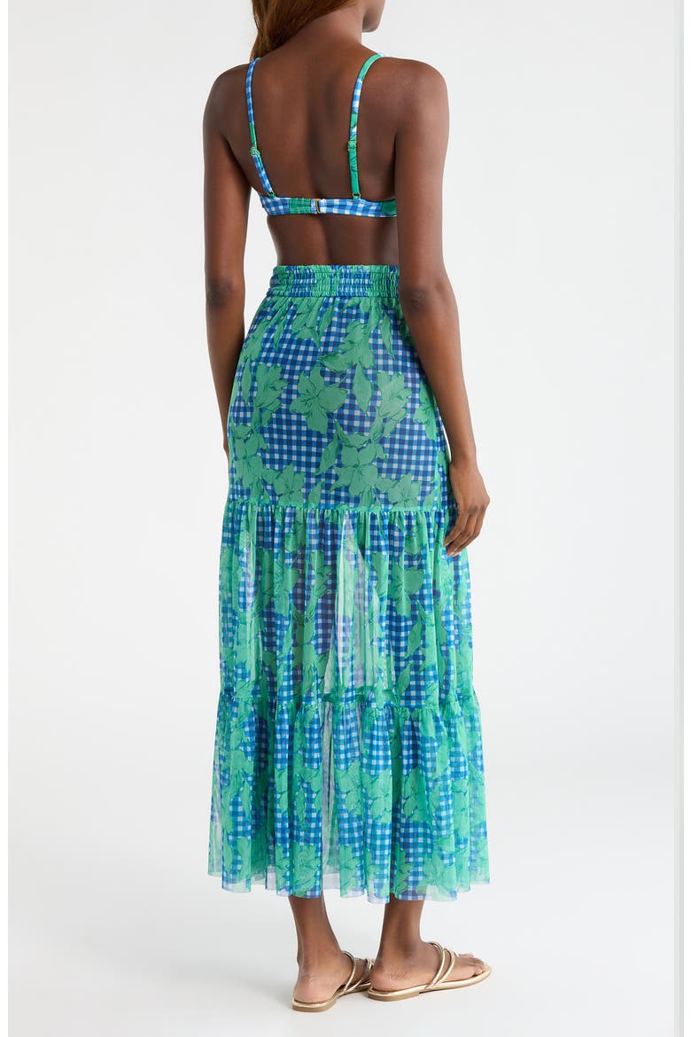 Sheer Cover-Up Maxi Skirt, Alternate, color, COBALT/TEAL GINGHAM
