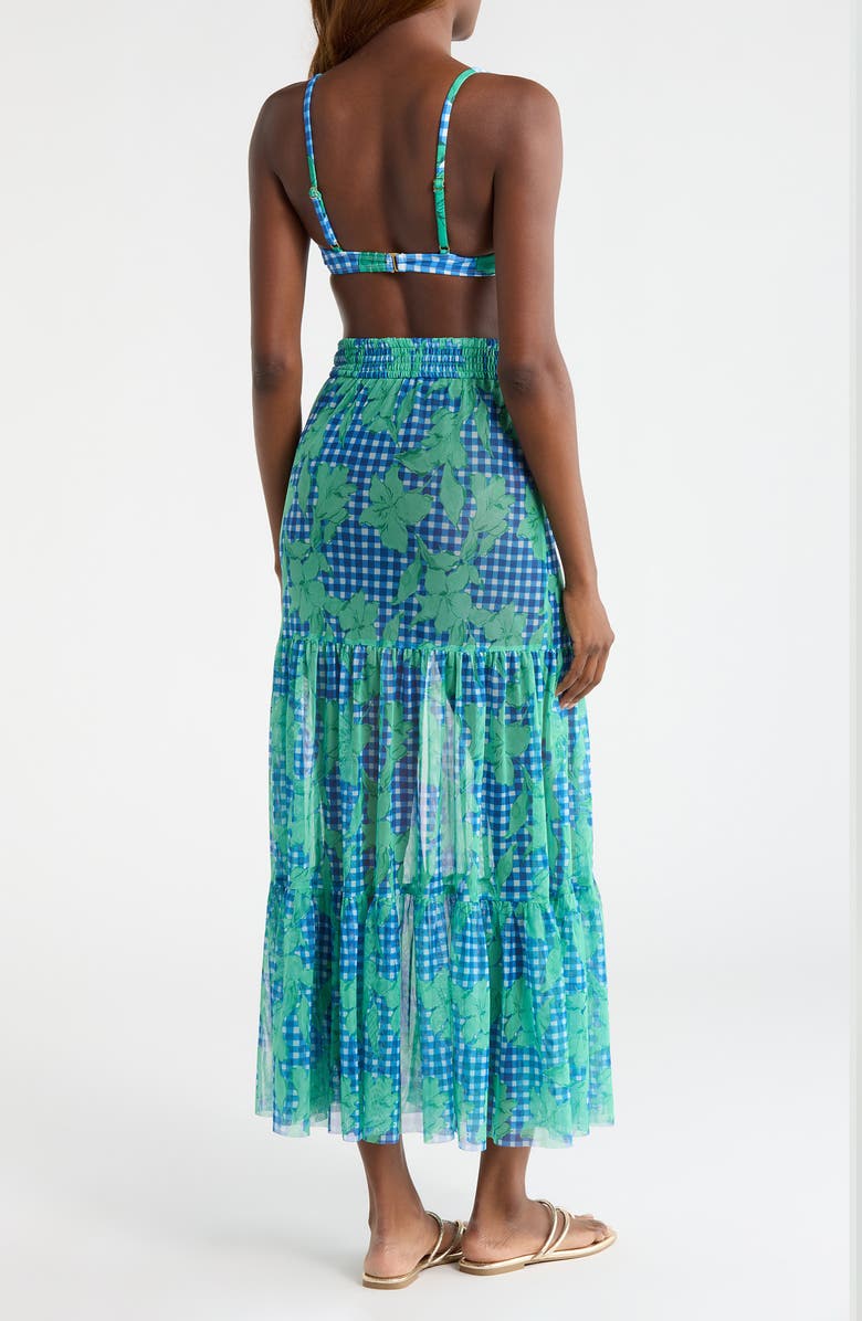 Hutch Sheer Cover-Up Maxi Skirt, Alternate, color, Cobalt/Teal Gingham