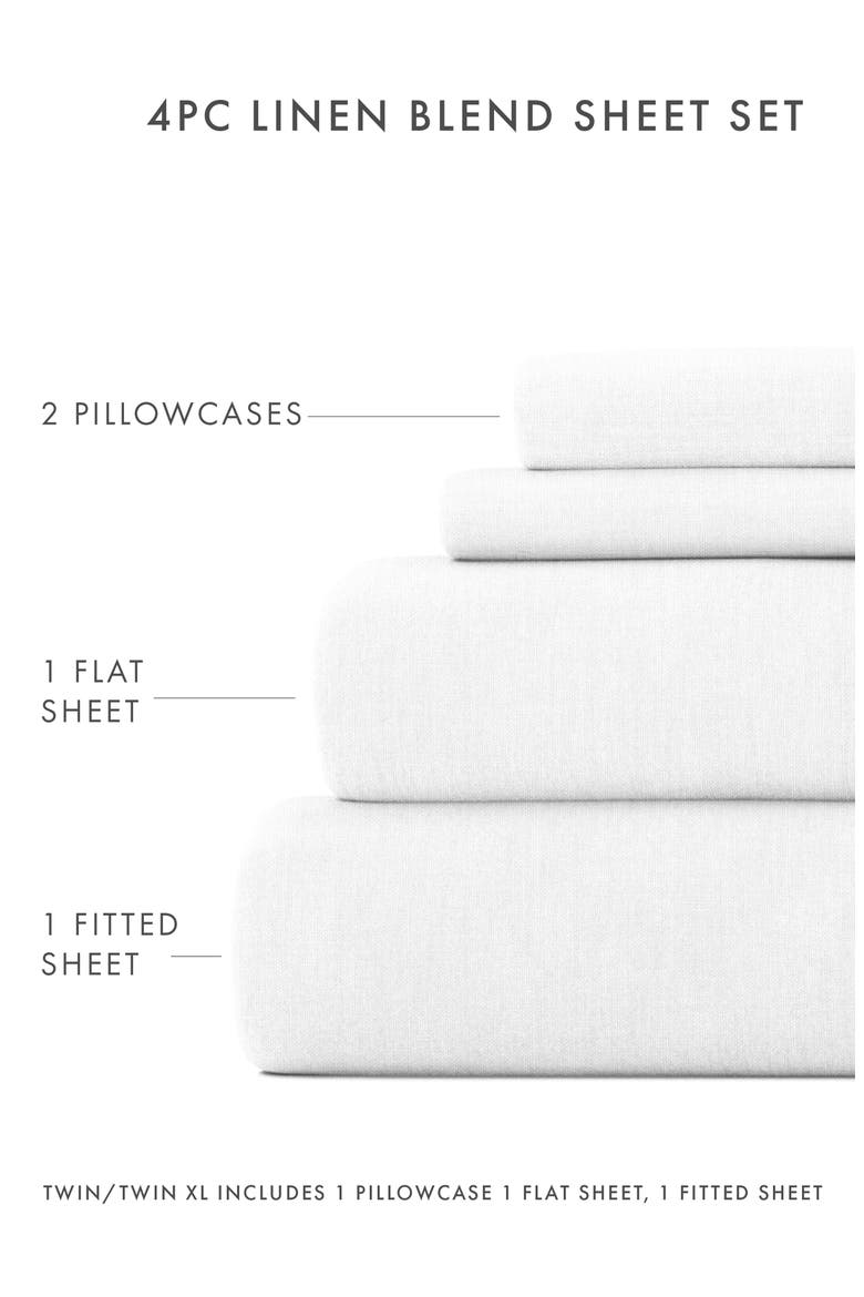 Luxury 4-Piece Rayon & Linen Blend Bed Sheet Set, Alternate, color, WHITE
