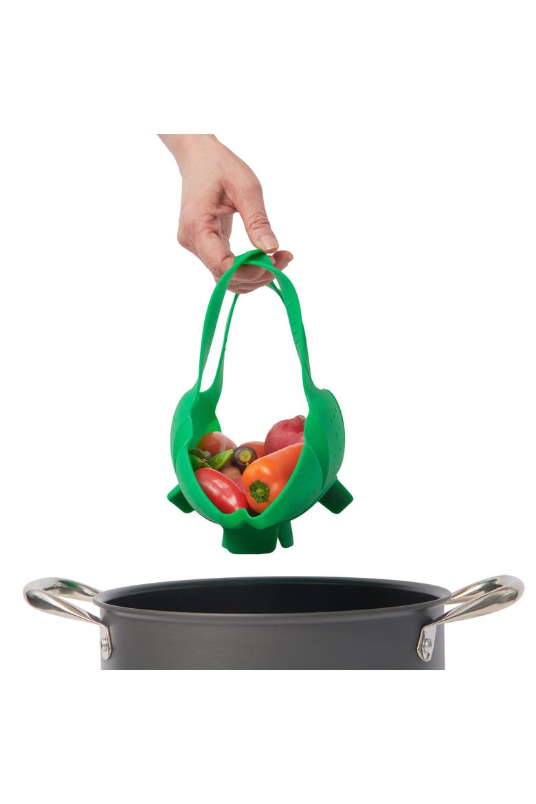 Silicone Vegetable Steamer, Alternate, color, Green