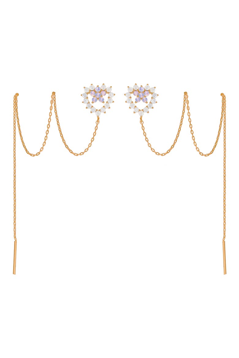 Heartstring Cubic Zirconia Threader Earrings, Main, color, GOLD