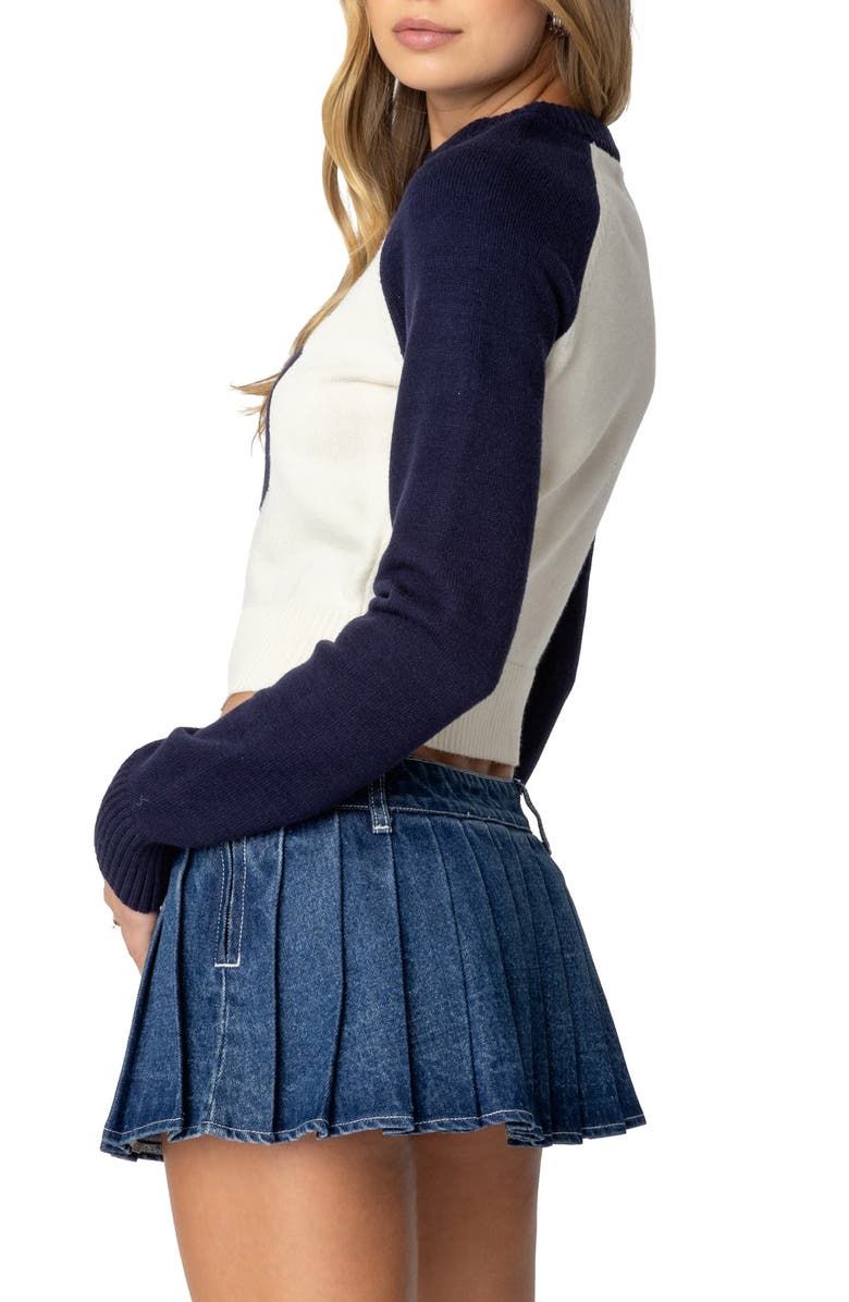 EDIKTED Boston Babe Raglan Sleeve Sweater, Alternate, color, Navy-And-Cream