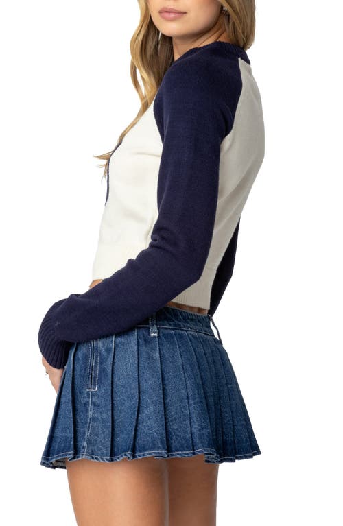 Edikted Boston Babe Raglan Sleeve Sweater In Navy-and-cream