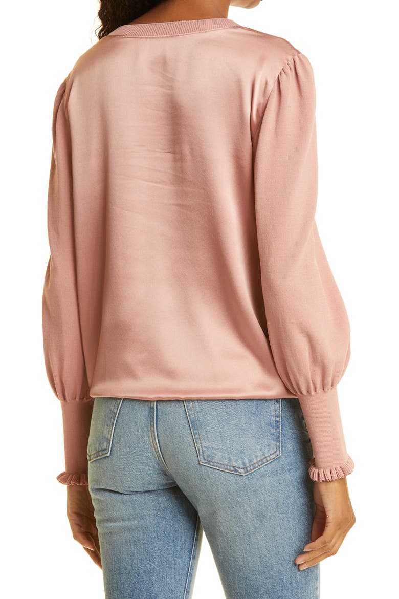Kerlina Mixed Media Tie Hem Silk Top, Alternate, color, BARE ROSE