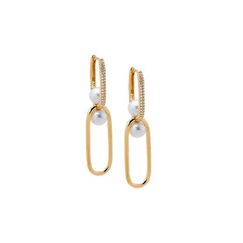 Diamond Pearl Link Earring 14K