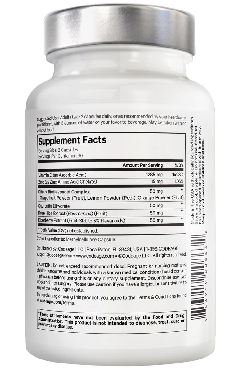 Codeage Amen Vitamin C 1285 mg Supplement with Zinc, Alternate, color, White