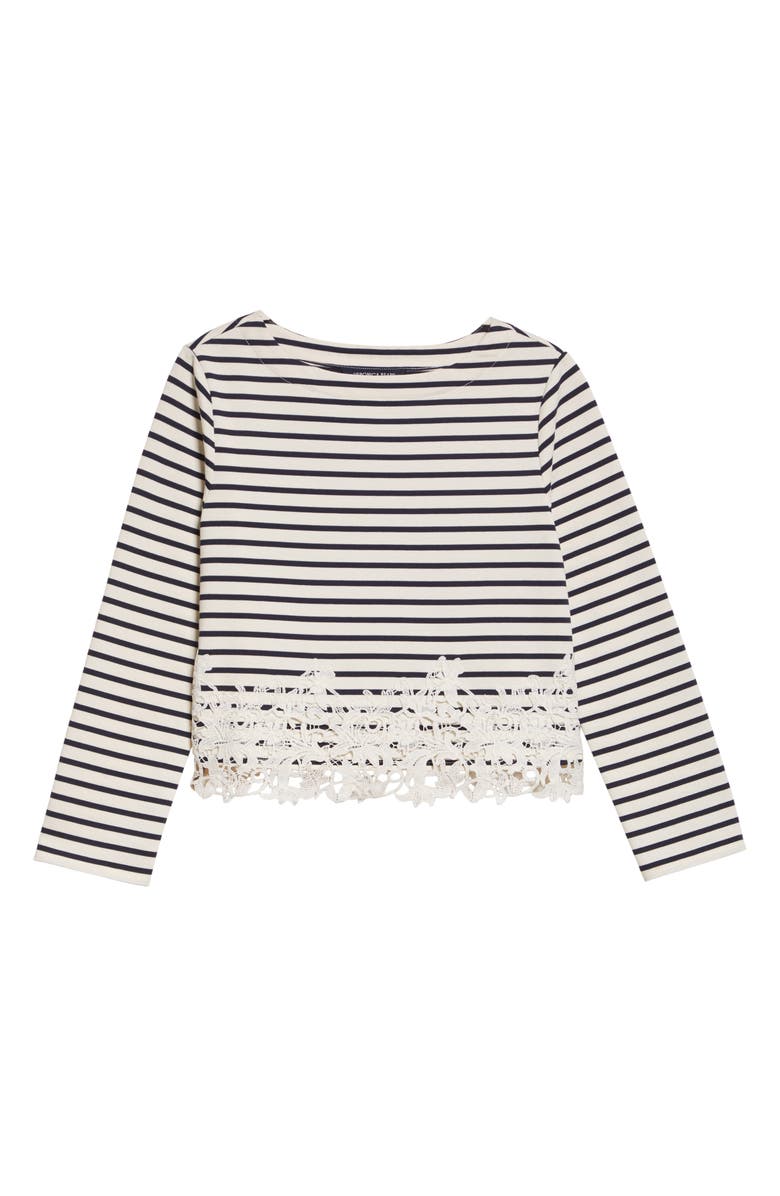 Veronica Beard Hovey Stripe Lace Detail Cotton Top, Alternate, color, Dove Navy Stripe