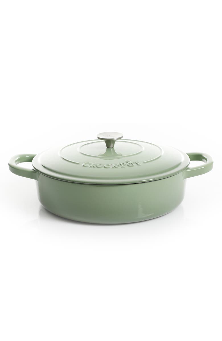 Crock-pot 5 Quart Round Enameled Cast Iron Braiser Pan with Self Basting Lid, Alternate, color, Green