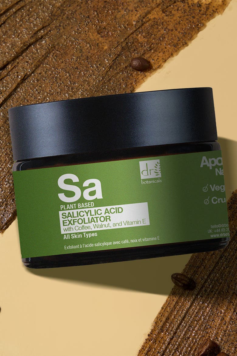 Salicylic Acid Exfoliator with Coffee, Walnut & Vitamin E 60ml for Acne & Blemishes, Large Pores, Alternate, color, White