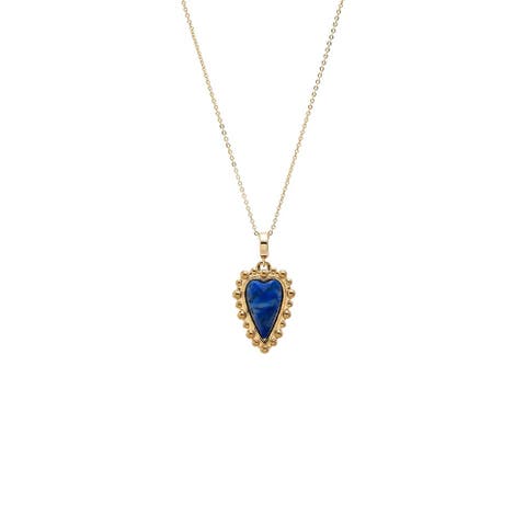 Natural Stone Elongated Heart Beaded Necklace