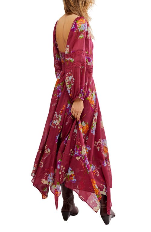 Free People Morning Glory Floral Smocked Long Sleeve Maxi Dress In Earth Red Combo
