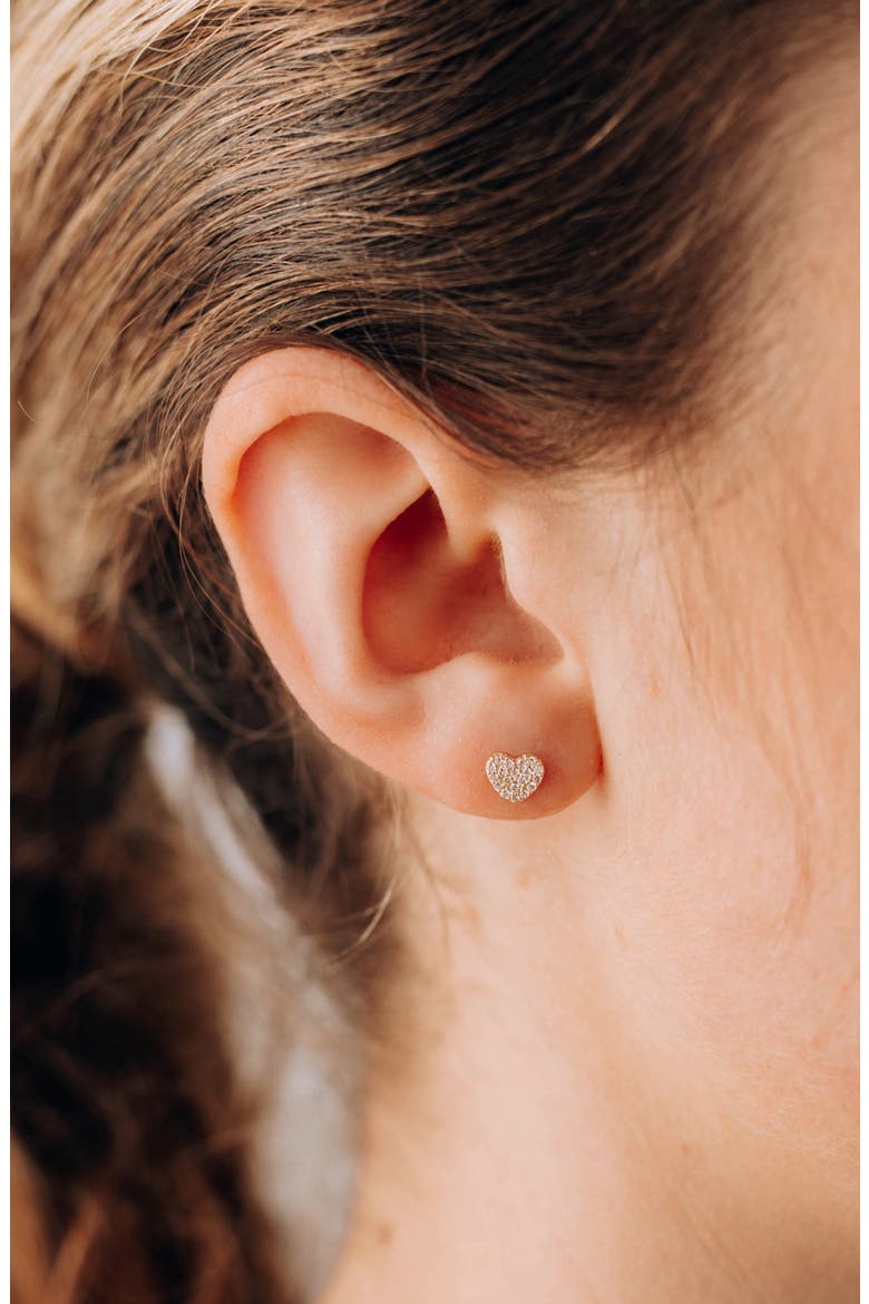 Pavé Diamond Single Heart Stud Earring, Alternate, color, GOLD/ DIAMOND