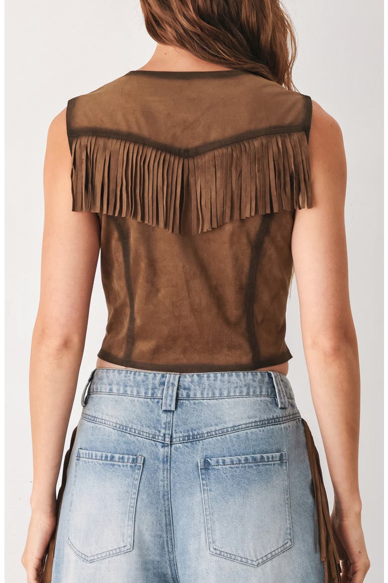 Fringe Faux Suede Vest, Alternate, color, BROWN