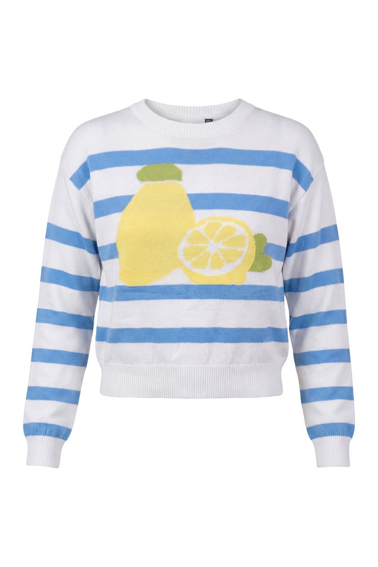 Lemon Artwork Striped Cotton Knit Sweater, Main, color, White/Blue
