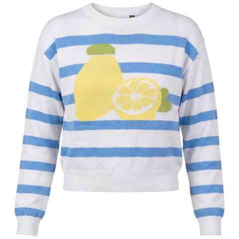 Lemon Artwork Striped Cotton Knit Sweater