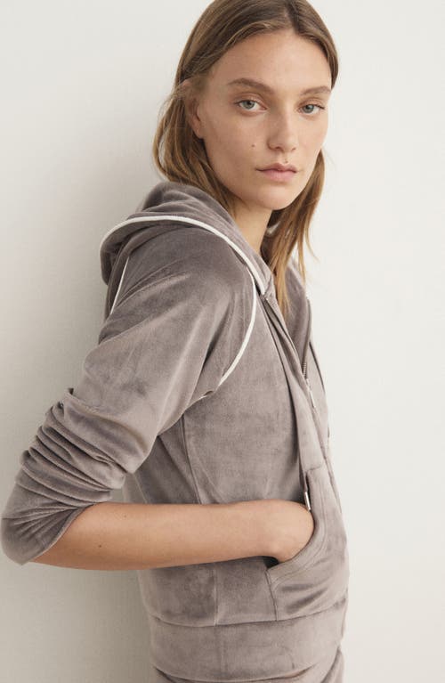Mango Crop Velour Hoodie In Brown